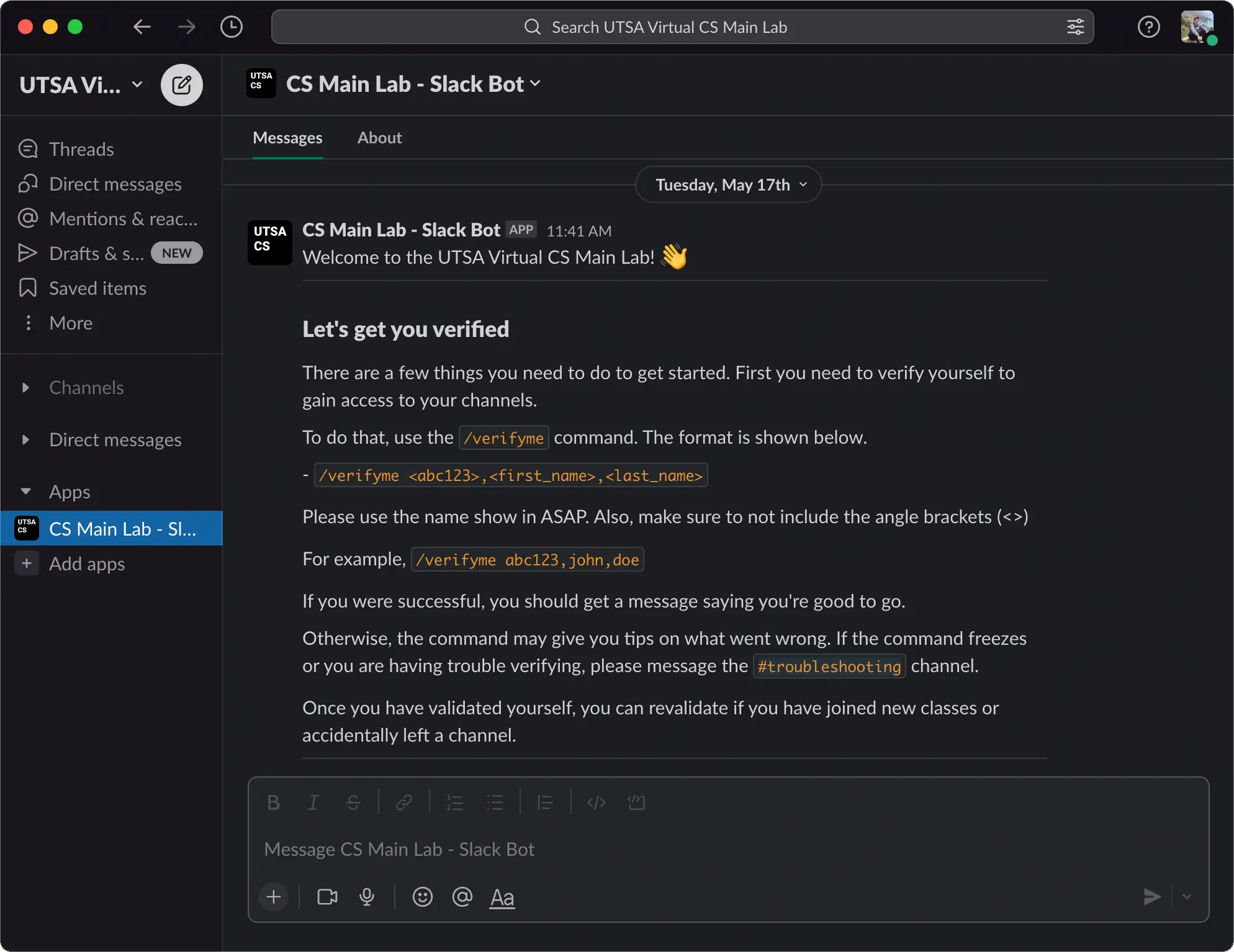 slack utsa cs bot